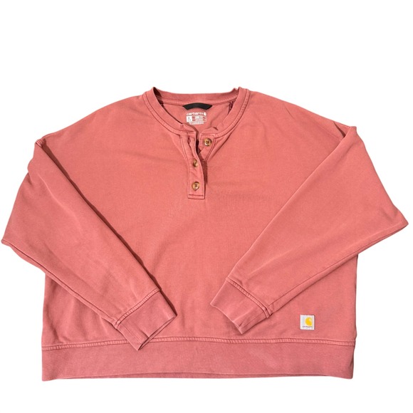 Carhartt Tops - Carhartt Loose Fit Cropped Henley French Terry Sweatshirt (XL) Oversized Womens